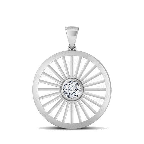 Anopchand Tilokchand Jewellers Atjewels 14K White Gold Plated .925 Sterling Silver Ashok Chakra Pendant For Unisex - atjewels.in