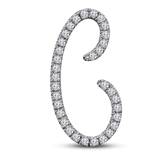 atjewels Mothers Day 14K White Gold Over .925 Sterling Silver White Zirconia Alphabet C Letter Pendant MOTHER'S DAY SPECIAL OFFER - atjewels.in