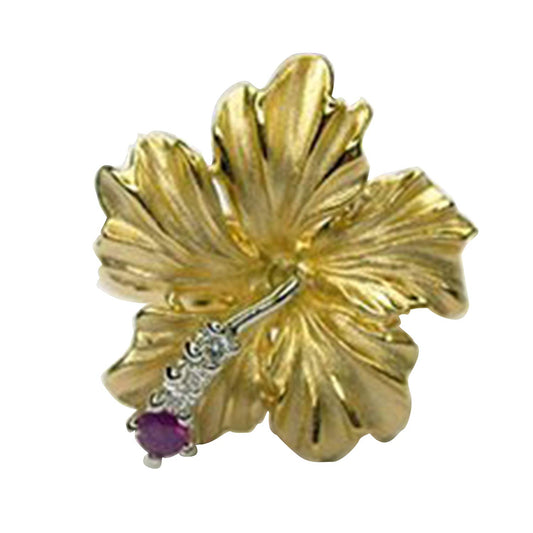 atjewels Red Ruby & White CZ 14k Yellow Gold Over .925 Sterling Silver Jaswanda Flower For Ganesha MOTHER'S DAY SPECIAL OFFER - atjewels.in