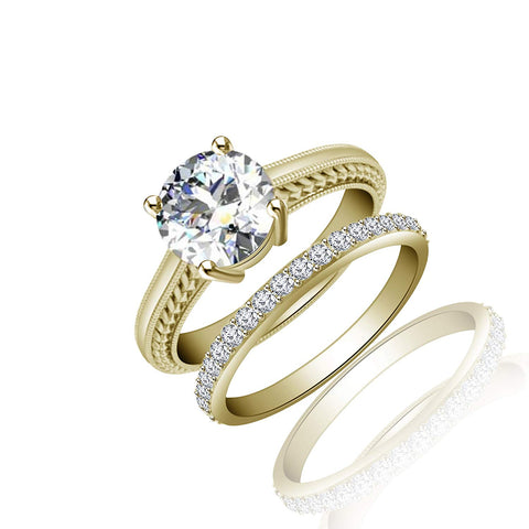 atjewels 18K Yellow Gold Over 925 Sterling Silver Round Cut White CZ Bridal Ring Set MOTHER'S DAY SPECIAL OFFER - atjewels.in