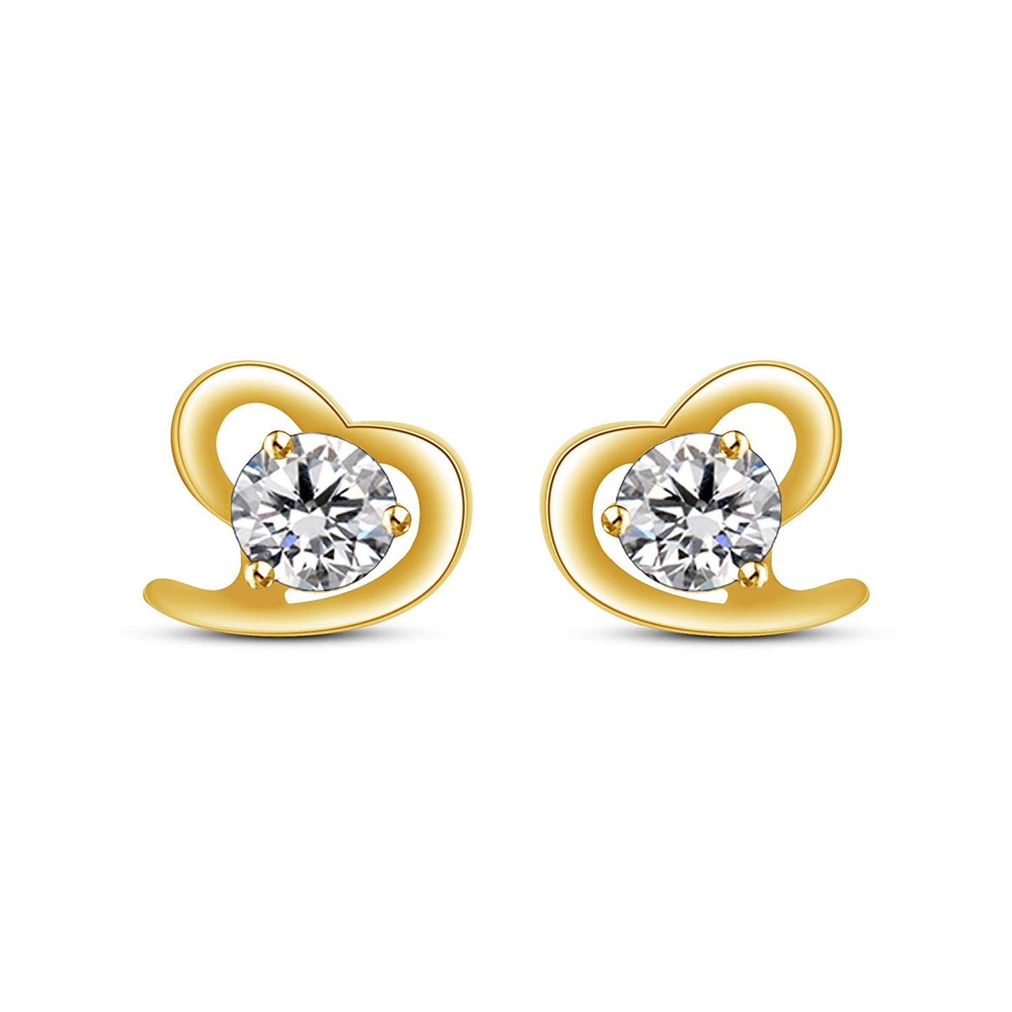 atjewels Heart Shape Stud Earrings In Yellow Gold On Silver Round Cut White CZ MOTHER'S DAY SPECIAL OFFER - atjewels.in
