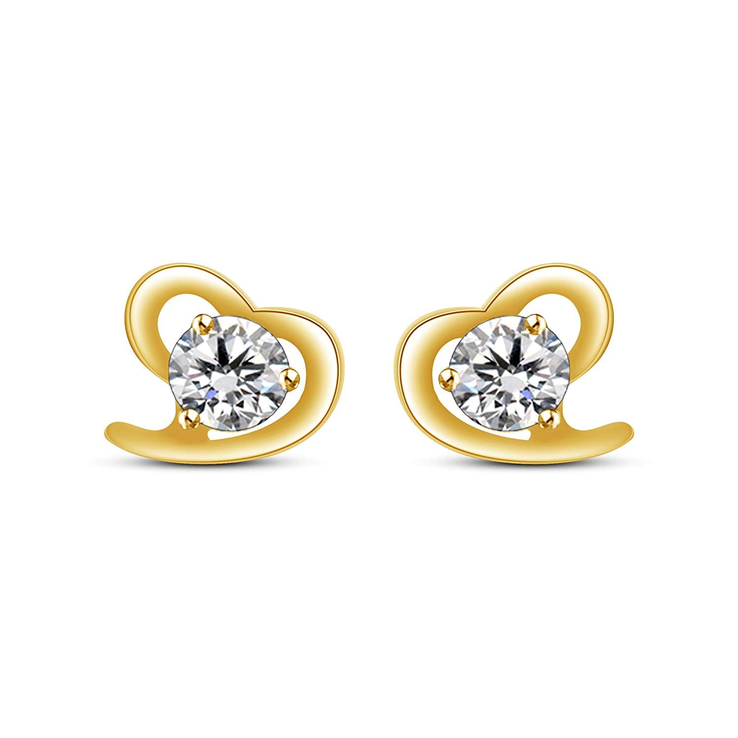 atjewels Heart Shape Stud Earrings In Yellow Gold On Silver Round Cut White CZ MOTHER'S DAY SPECIAL OFFER - atjewels.in