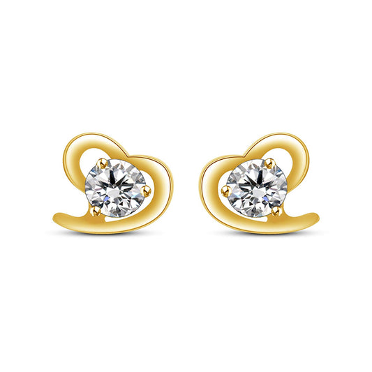 atjewels Heart Shape Stud Earrings In Yellow Gold On Silver Round Cut White CZ MOTHER'S DAY SPECIAL OFFER - atjewels.in