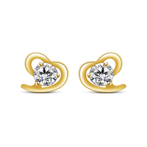 atjewels Heart Shape Stud Earrings In Yellow Gold On Silver Round Cut White CZ MOTHER'S DAY SPECIAL OFFER - atjewels.in