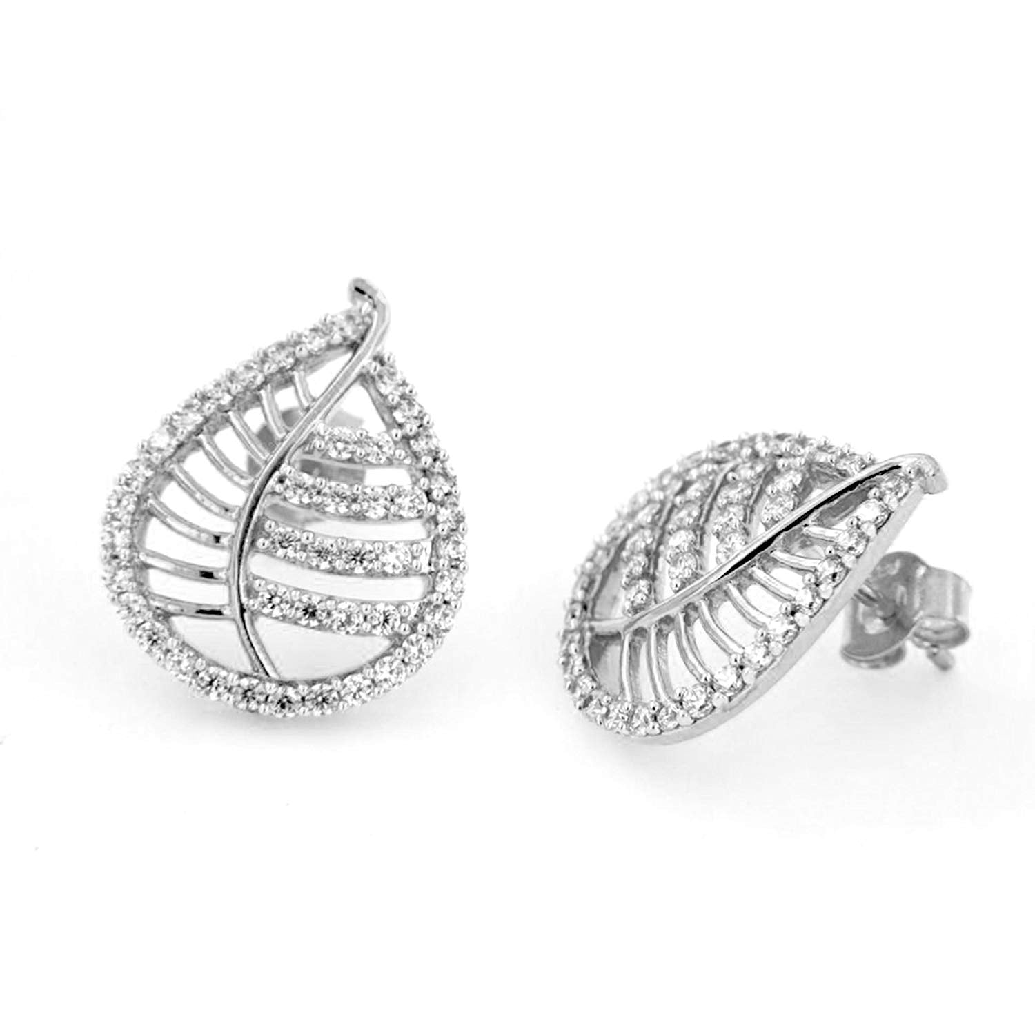 atjewels Diwali Offer! 2.08 TCW with 18K White Gold Over Sterling Silver Round Cut White CZ Stylish Leaves Stud Earrings MOTHER'S DAY SPECIAL OFFER - atjewels.in