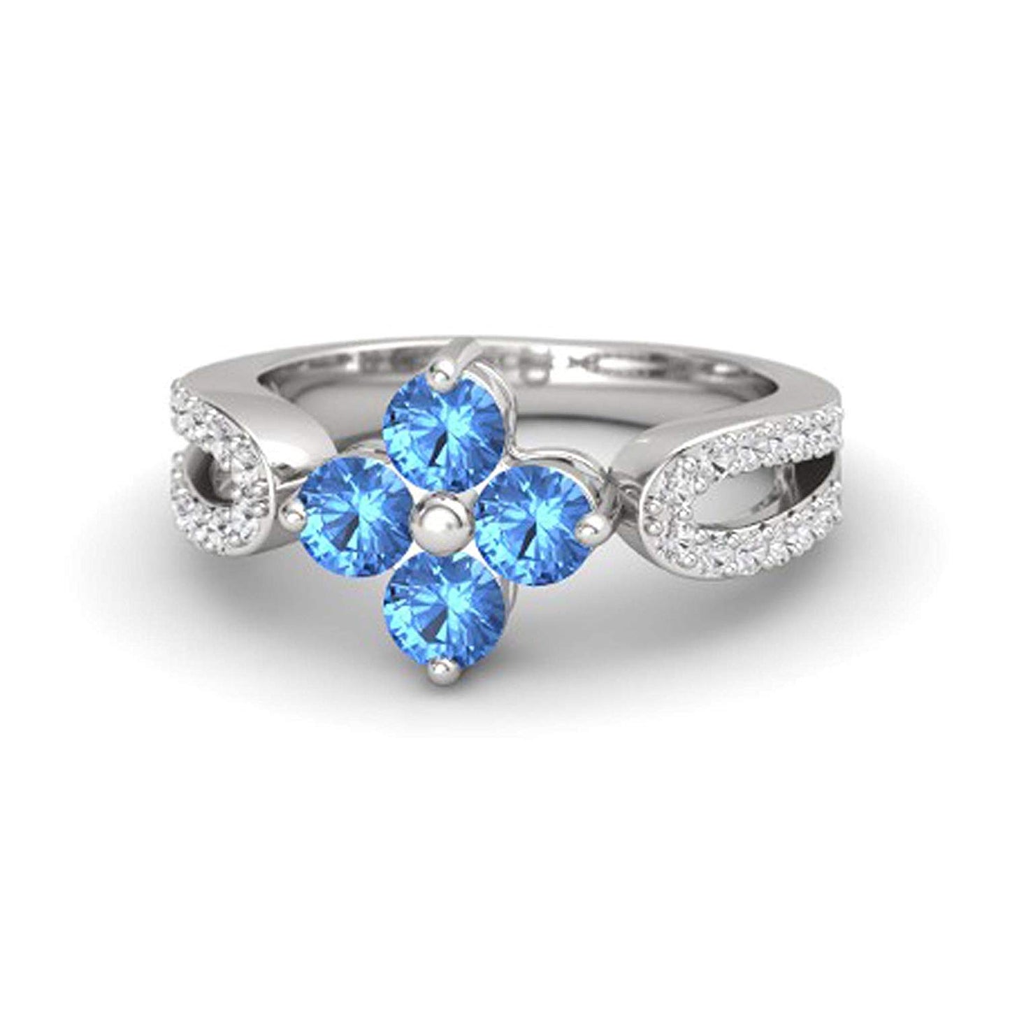 atjewels Round Cut Gemstone & White CZ .925 Sterling Silver Engagement Flower Ring For Girl's and Women's For Diwali Special - atjewels.in