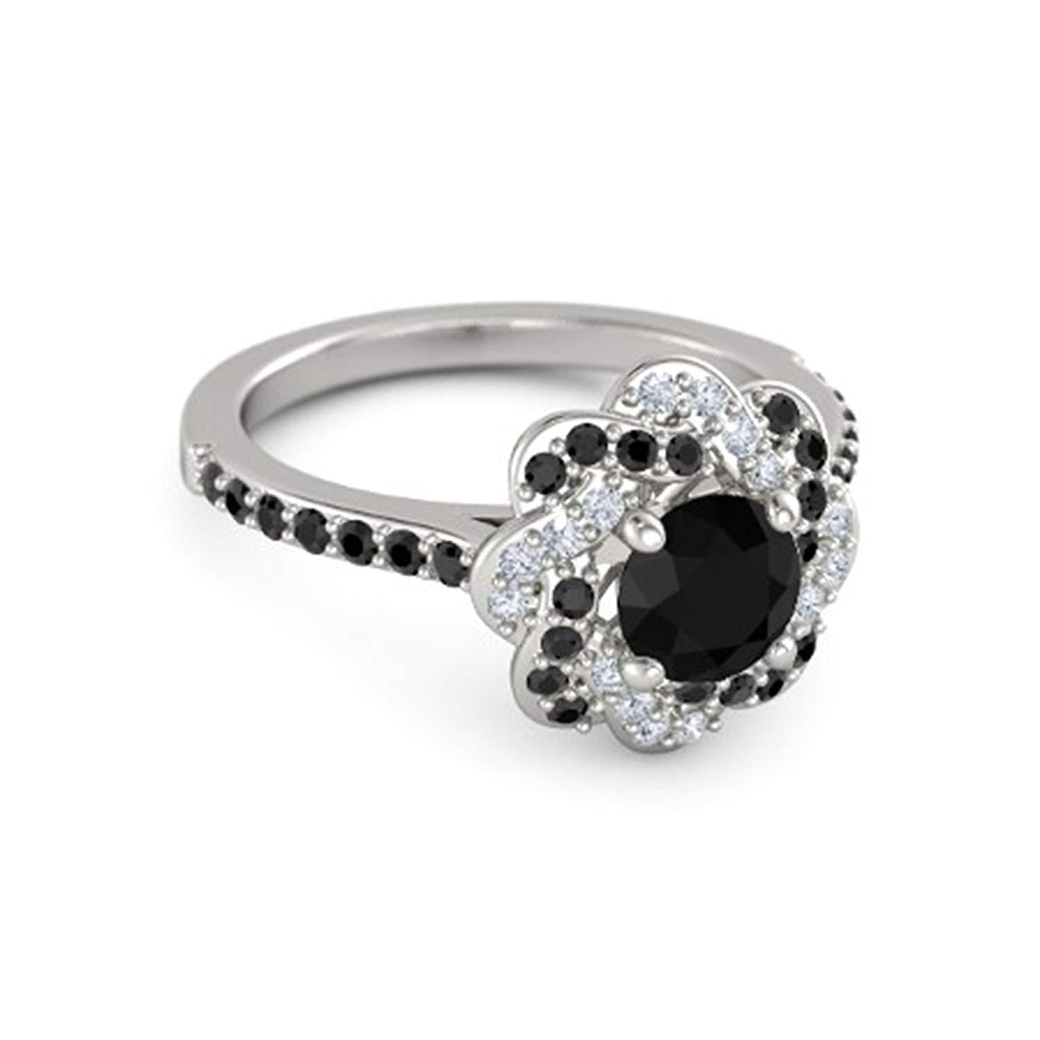 atjewels Solid 925 Sterling Silver Round Cut White & Black CZ  Princess Engagement Ring MOTHER'S DAY SPECIAL OFFER - atjewels.in