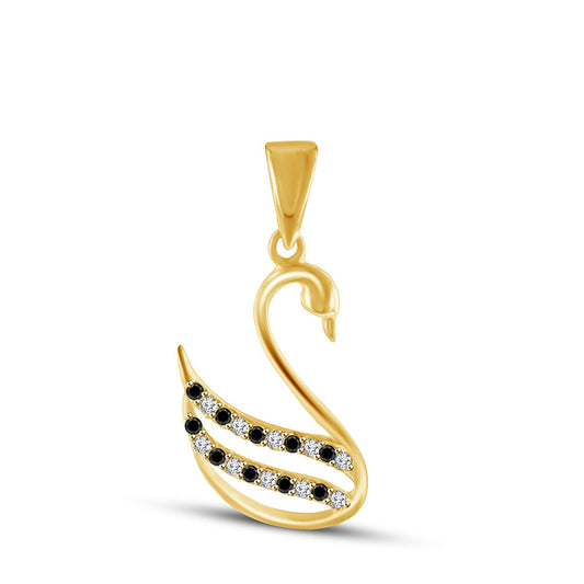 atjewels 14K Yellow Gold Over 925 Sterling Silver Round White & Black Zirconia Swan Pendant Without Chain MOTHER'S DAY SPECIAL OFFER - atjewels.in
