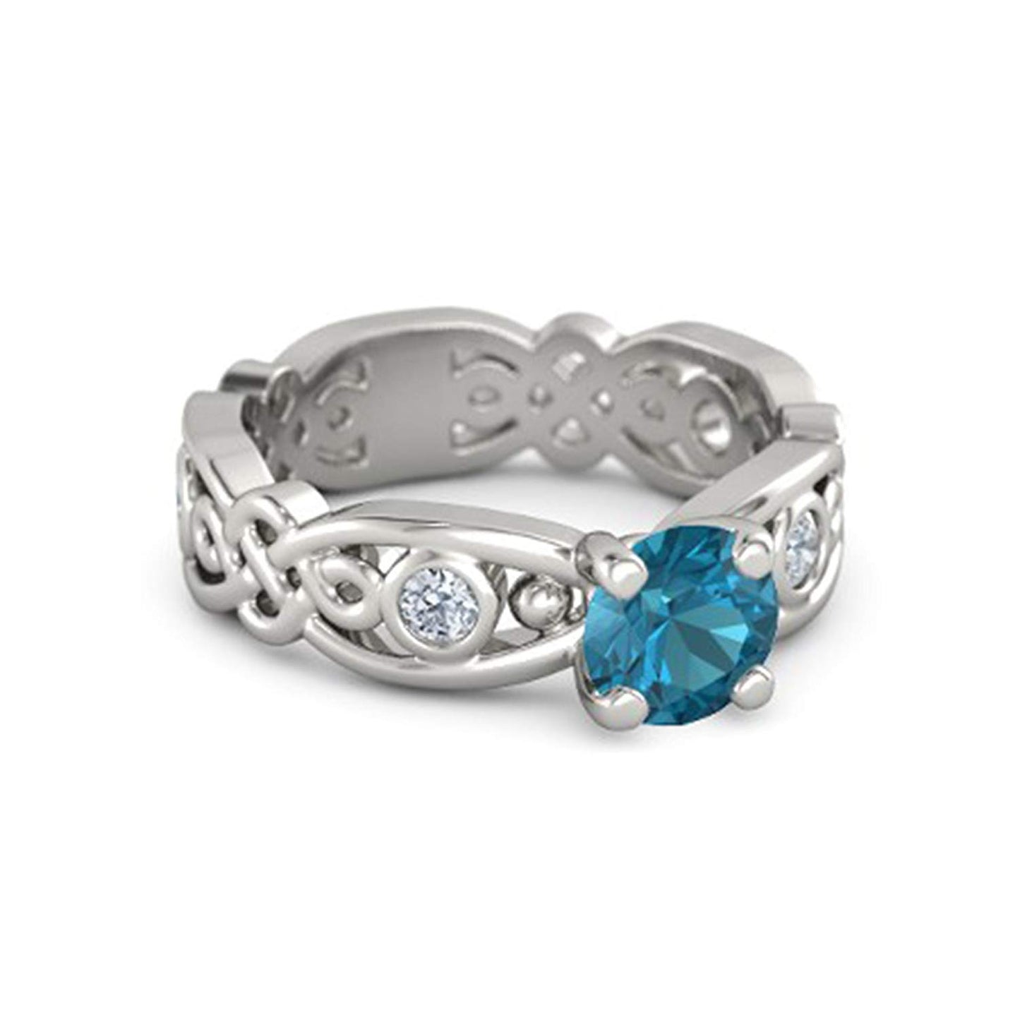 atjewels 14K White Gold Over Sterling Blue Topaz and White CZ Solitaire Engagement Ring For Women's MOTHER'S DAY SPECIAL OFFER - atjewels.in
