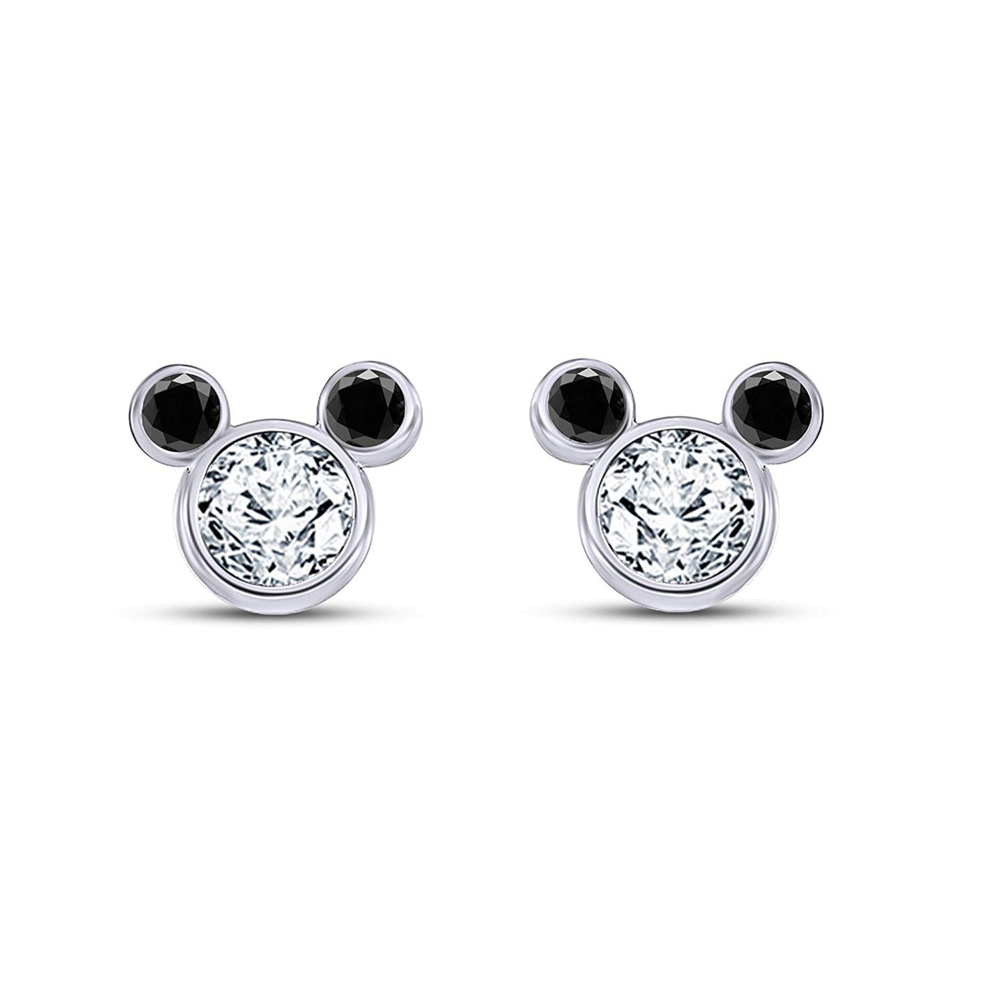 atjewels 14K White Over 925 Sterling Round White Zirconia Mickey Mouse Earrings MOTHER'S DAY SPECIAL OFFER - atjewels.in