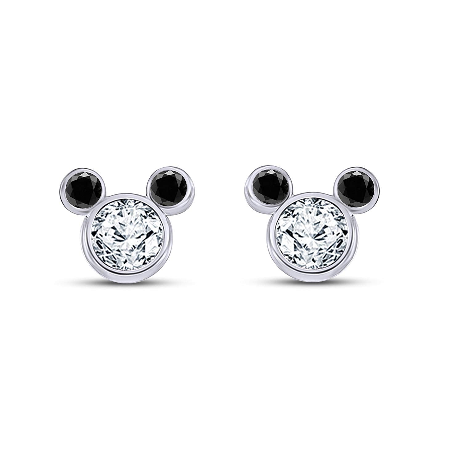 atjewels 14K White Over 925 Sterling Round White Zirconia Mickey Mouse Earrings MOTHER'S DAY SPECIAL OFFER - atjewels.in