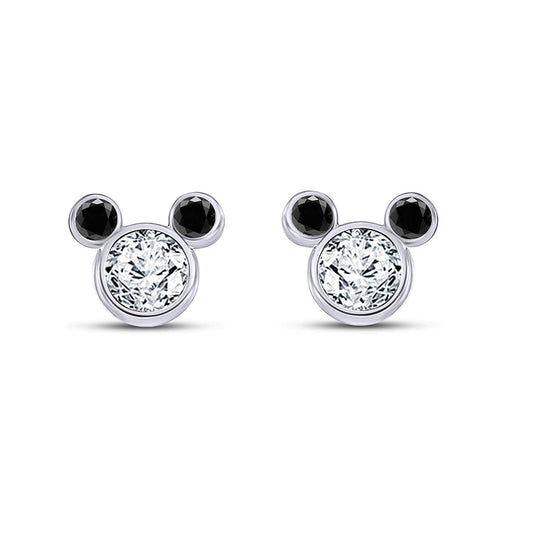 atjewels 14K White Over 925 Sterling Round White Zirconia Mickey Mouse Earrings MOTHER'S DAY SPECIAL OFFER - atjewels.in