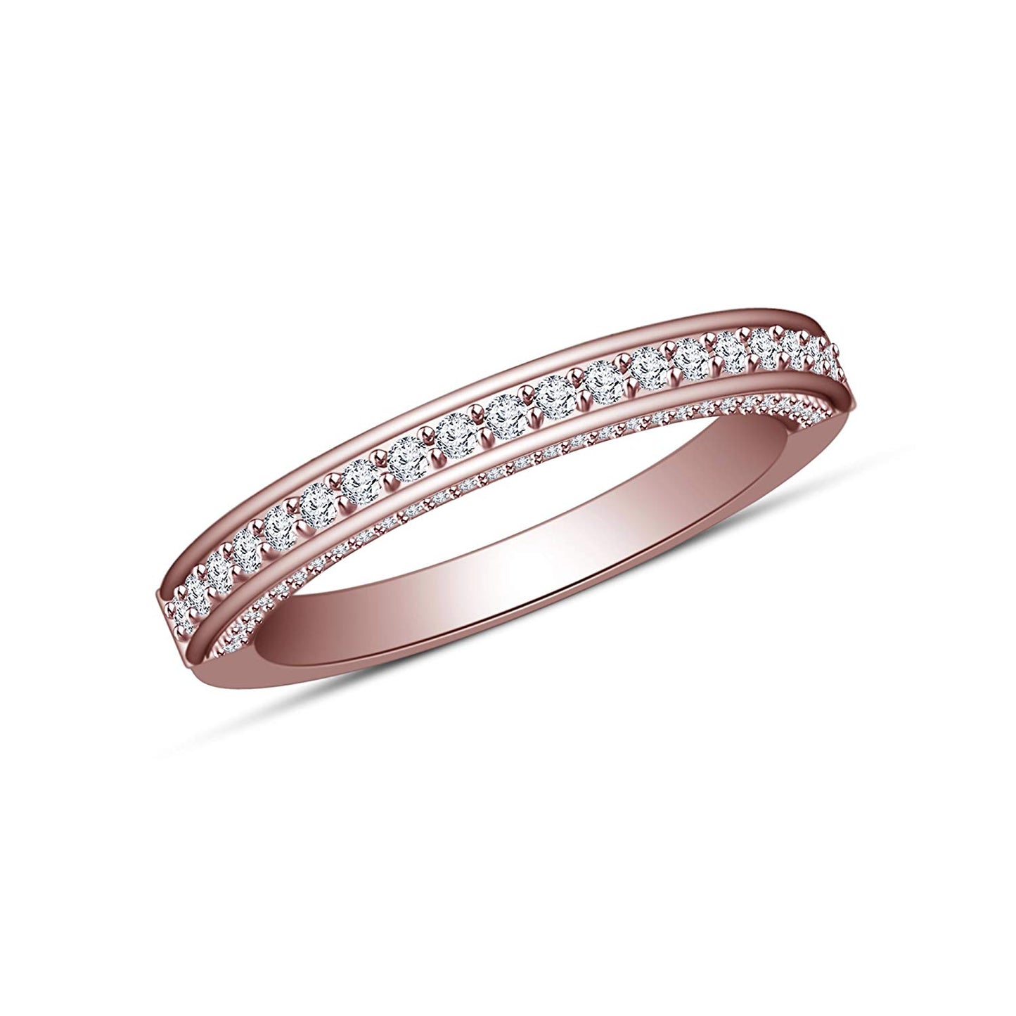atjewels 14K Rose Gold Plated on 925 Silver Round White CZ Wedding Band Ring(Rose) MOTHER'S DAY SPECIAL OFFER - atjewels.in