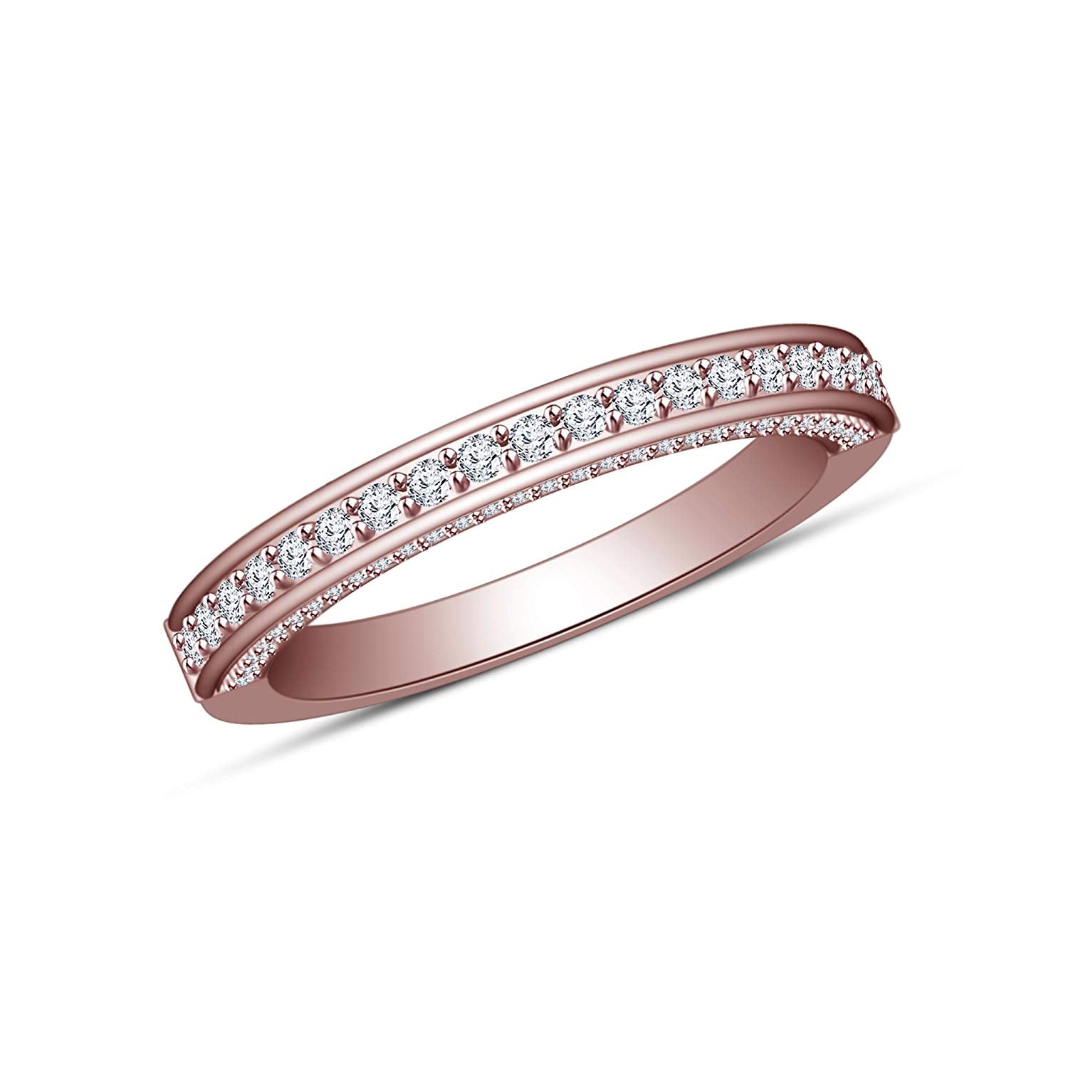 atjewels 14K Rose Gold Plated on 925 Silver Round White CZ Wedding Band Ring(Rose) MOTHER'S DAY SPECIAL OFFER - atjewels.in