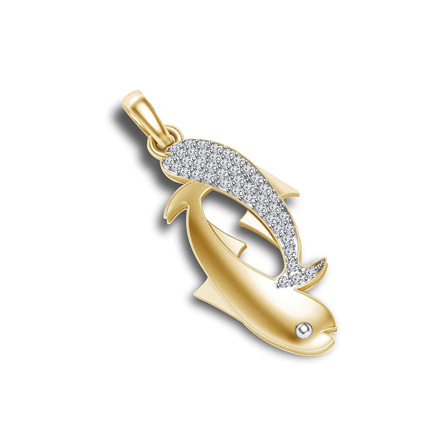 atjewels 18K Yellow Gold On .925 Silver White CZ Shark Fish Pendant for Men's & Women's MOTHER'S DAY SPECIAL OFFER - atjewels.in