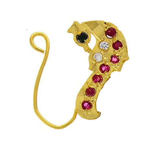 atjewels 14K Gold Plated .925 Sterling Silver With Pink Sapphire & Black/White Cubic Zrconia Maharashtrian Nath MOTHER'S DAY SPECIAL OFFER - atjewels.in