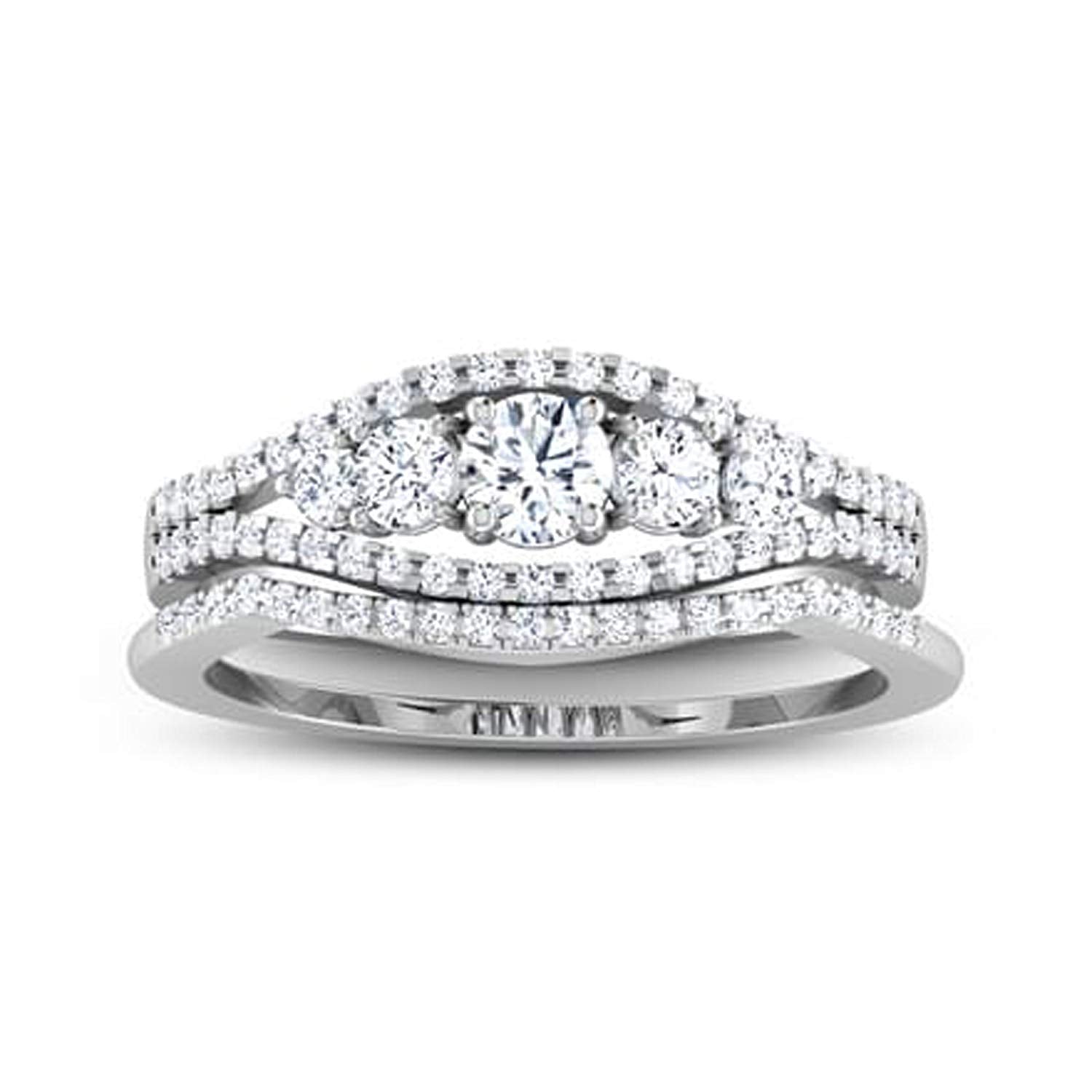 atjewels 14K White Gold Over 925 Sterling Silver with White Round Zirconia Bridal Ring Set MOTHER'S DAY SPECIAL OFFER - atjewels.in
