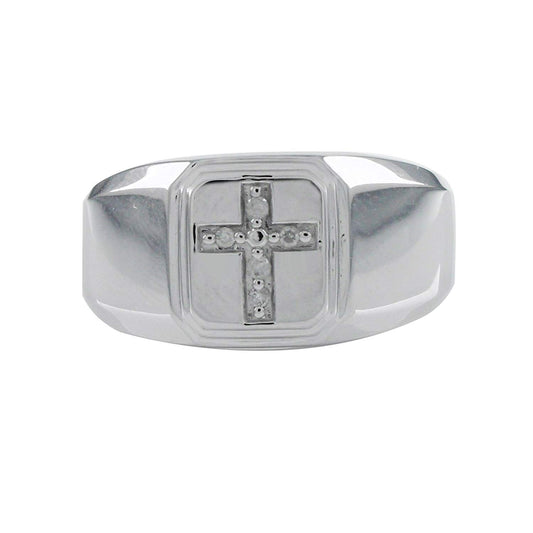 atjewels Round Cut White CZ .925 Sterling Silver Men's Cross Engagement Ring For Men's & Boy's For Christmas Special - atjewels.in