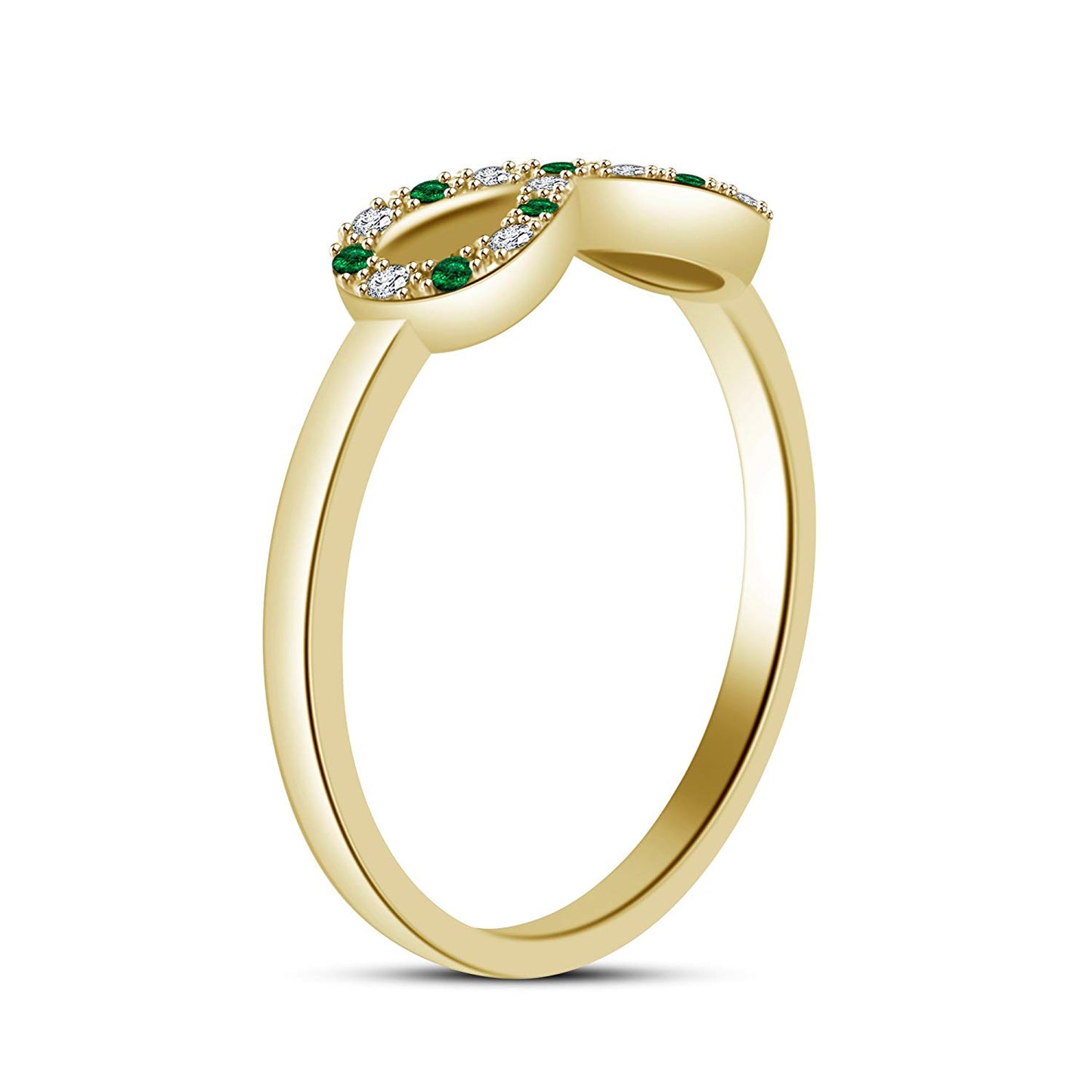 atjewels 14K Yellow Gold Over .925 Silver White and Green Emerald Infinity Ring Size Free MOTHER'S DAY SPECIAL OFFER - atjewels.in
