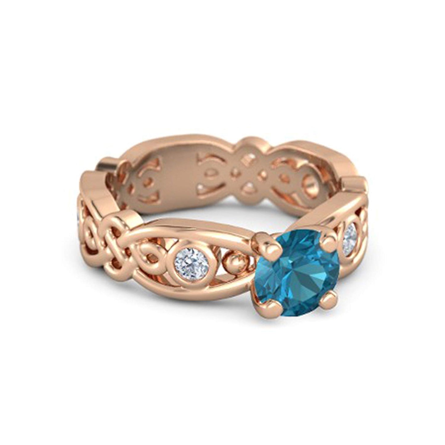 atjewels Blue Topaz and White CZ in 14K Rose Gold Over Sterling Solitaire With Accent Ring MOTHER'S DAY SPECIAL OFFER - atjewels.in