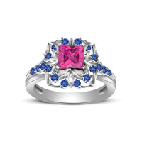 atjewels Princess & Round Cut Pink & Blue Sapphire .925 Sterling Silver Engagement Ring Size 12 For Women's and Girl's MOTHER'S DAY SPECIAL OFFER - atjewels.in