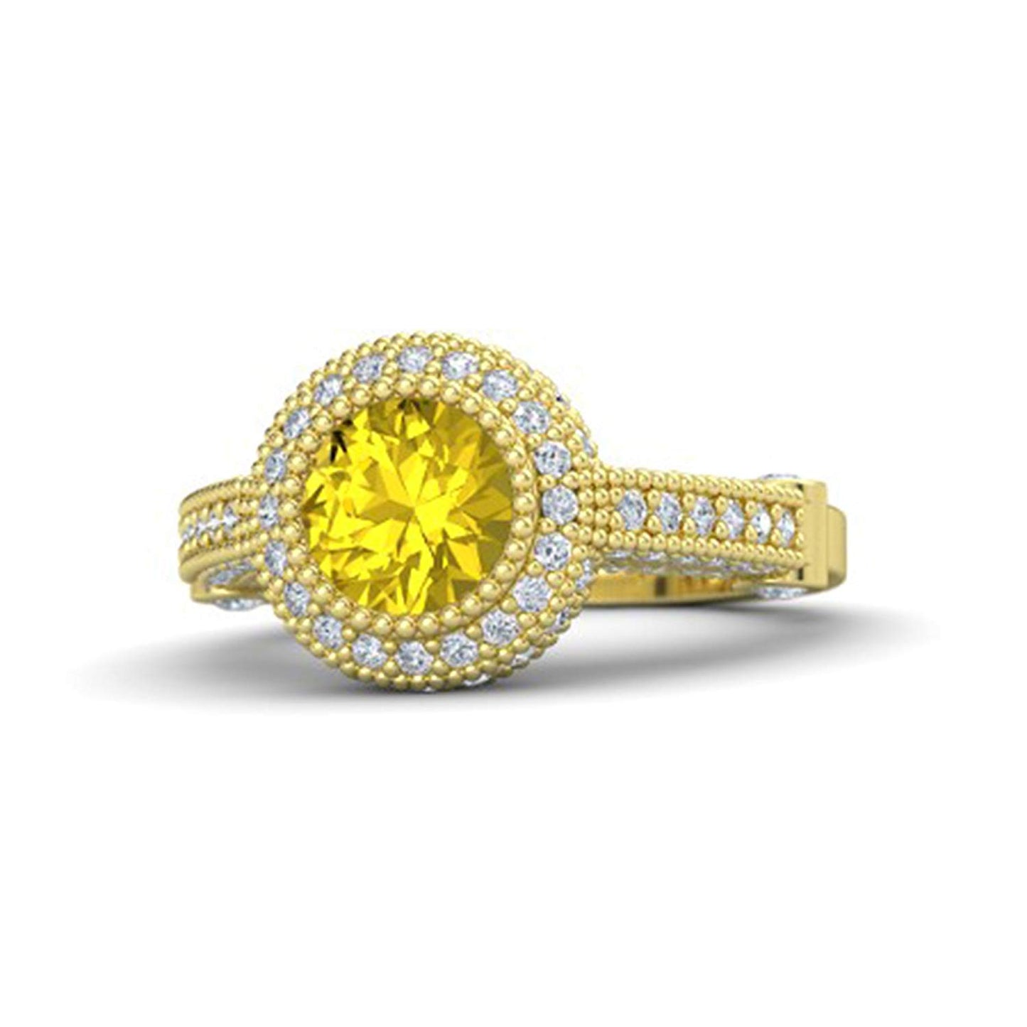 atjewels Round Yellow Sapphire 18K Yellow Gold Over .925 Sterling Silver Solitaire w/ Accents Ring for Women's MOTHER'S DAY SPECIAL OFFER - atjewels.in