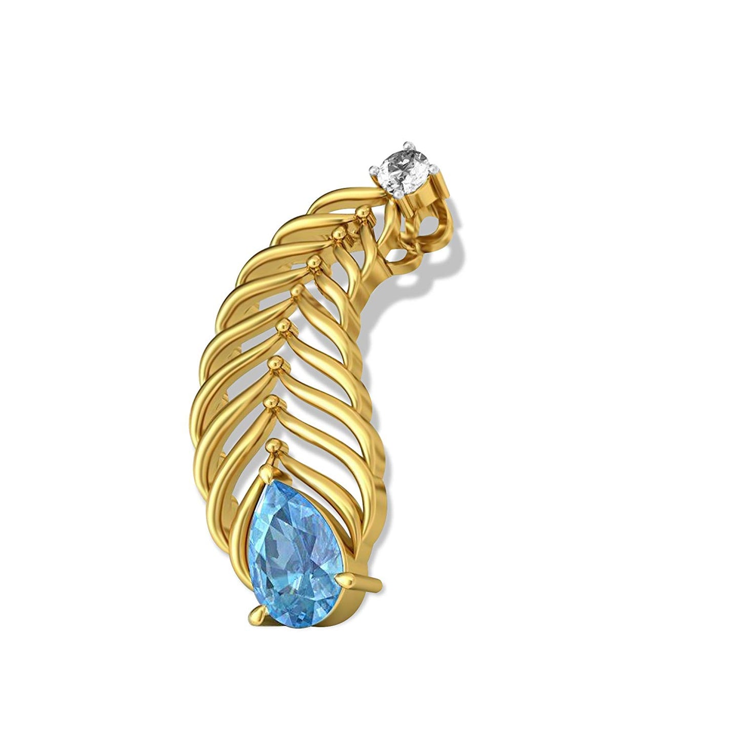 atjewels Pear Cut Aquamarine Peacock Feather Pendant Yellow Gold over Sterling Silver MOTHER'S DAY SPECIAL OFFER - atjewels.in