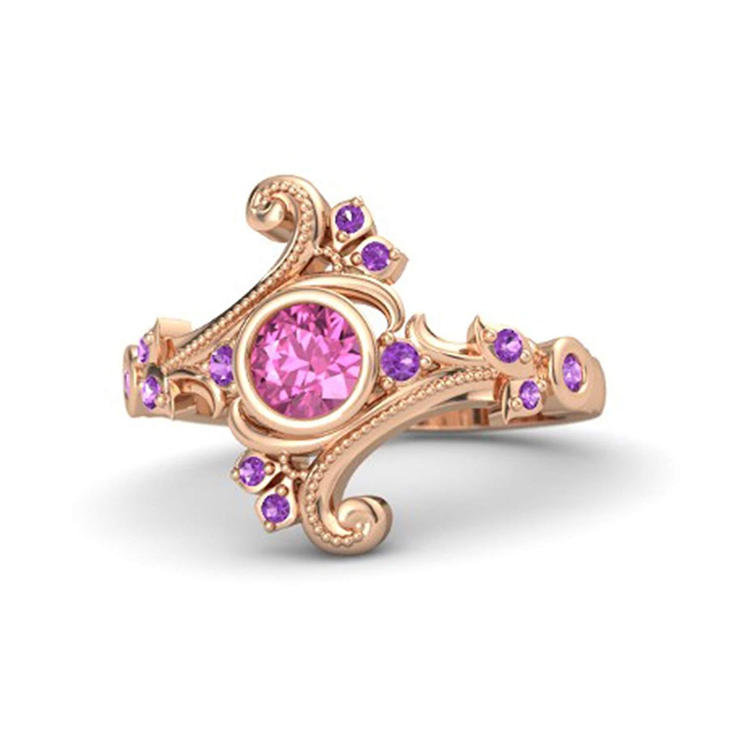 atjewels 14K Rose Gold Over 925 Silver Pink Sapphire and Ametheyst  Princess Engagement and Flamenco Ring MOTHER'S DAY SPECIAL OFFER - atjewels.in