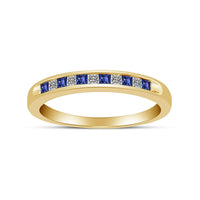 atjewels 18K Yellow Gold Over 925 Sterling Silver Princess Blue Sapphire & White CZ Wedding Band Ring MOTHER'S DAY SPECIAL OFFER - atjewels.in