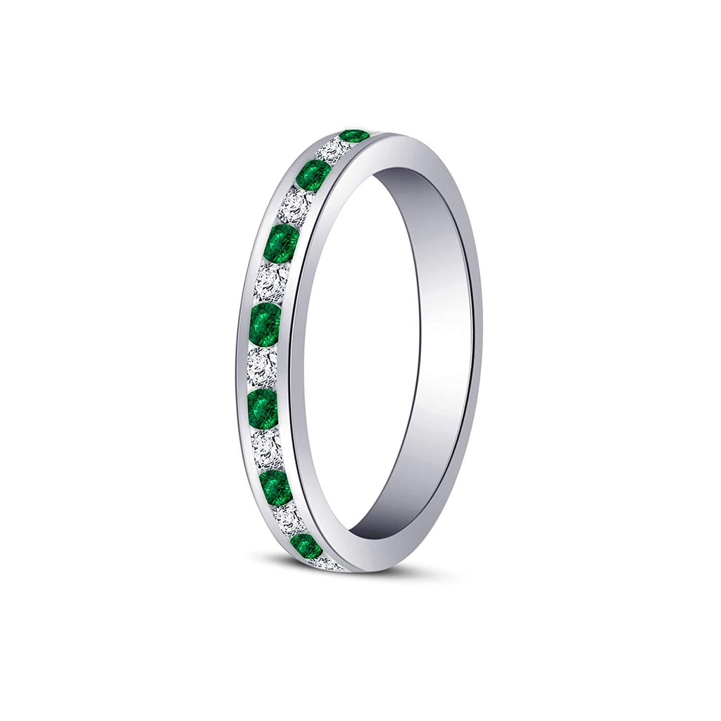 atjewels 18K White Gold Over 925 Sterling Silver Round Green and White CZ Wedding Band Ring MOTHER'S DAY SPECIAL OFFER - atjewels.in