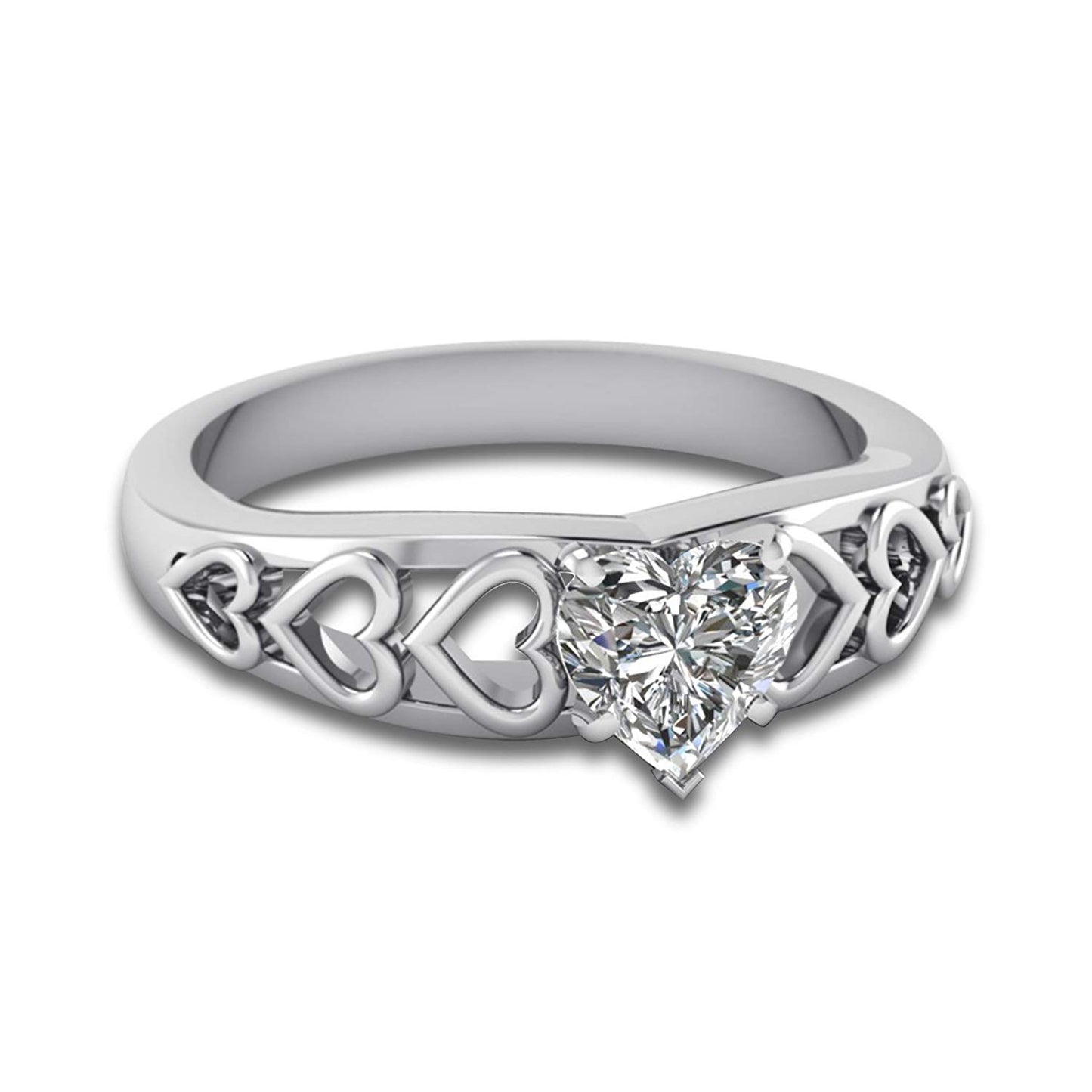 atjewels 14K White Gold Over 925 Sterling Silver with White Zirconia Heart Ring Free Sizing MOTHER'S DAY SPECIAL OFFER - atjewels.in