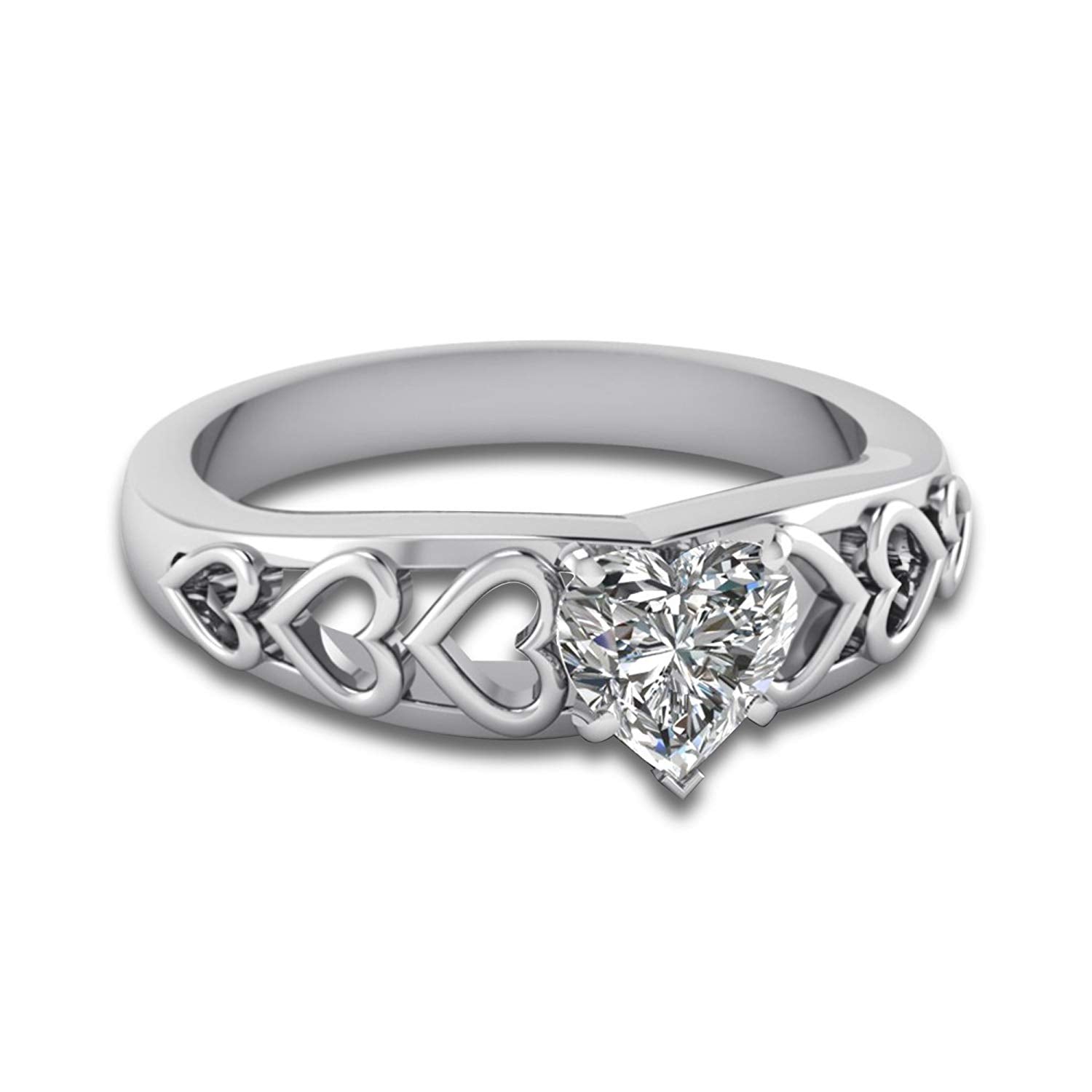 atjewels 14K White Gold Over 925 Sterling Silver with White Zirconia Heart Ring Free Sizing MOTHER'S DAY SPECIAL OFFER - atjewels.in