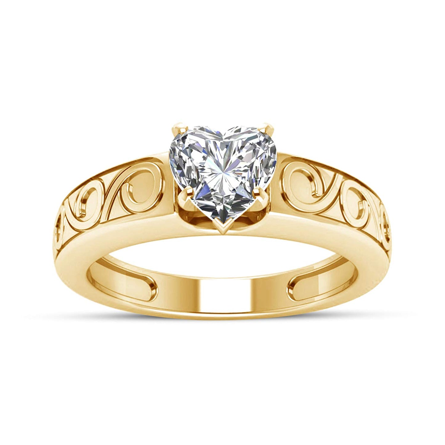 atjewels 14K Yellow Gold Over 925 Sterling Silver with White Zirconia Solitaire Heart Ring MOTHER'S DAY SPECIAL OFFER - atjewels.in