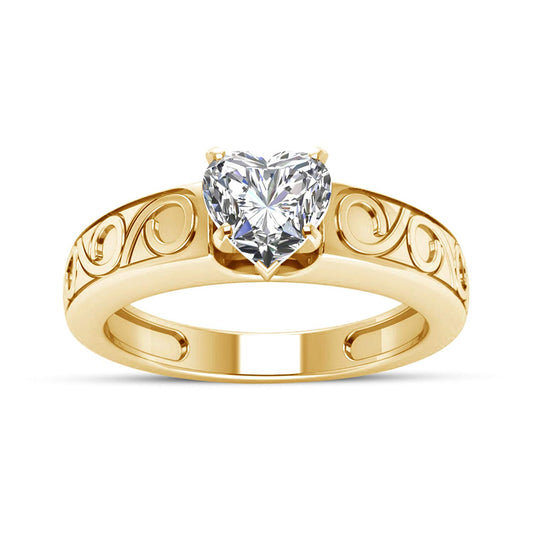 atjewels 14K Yellow Gold Over 925 Sterling Silver with White Zirconia Solitaire Heart Ring MOTHER'S DAY SPECIAL OFFER - atjewels.in