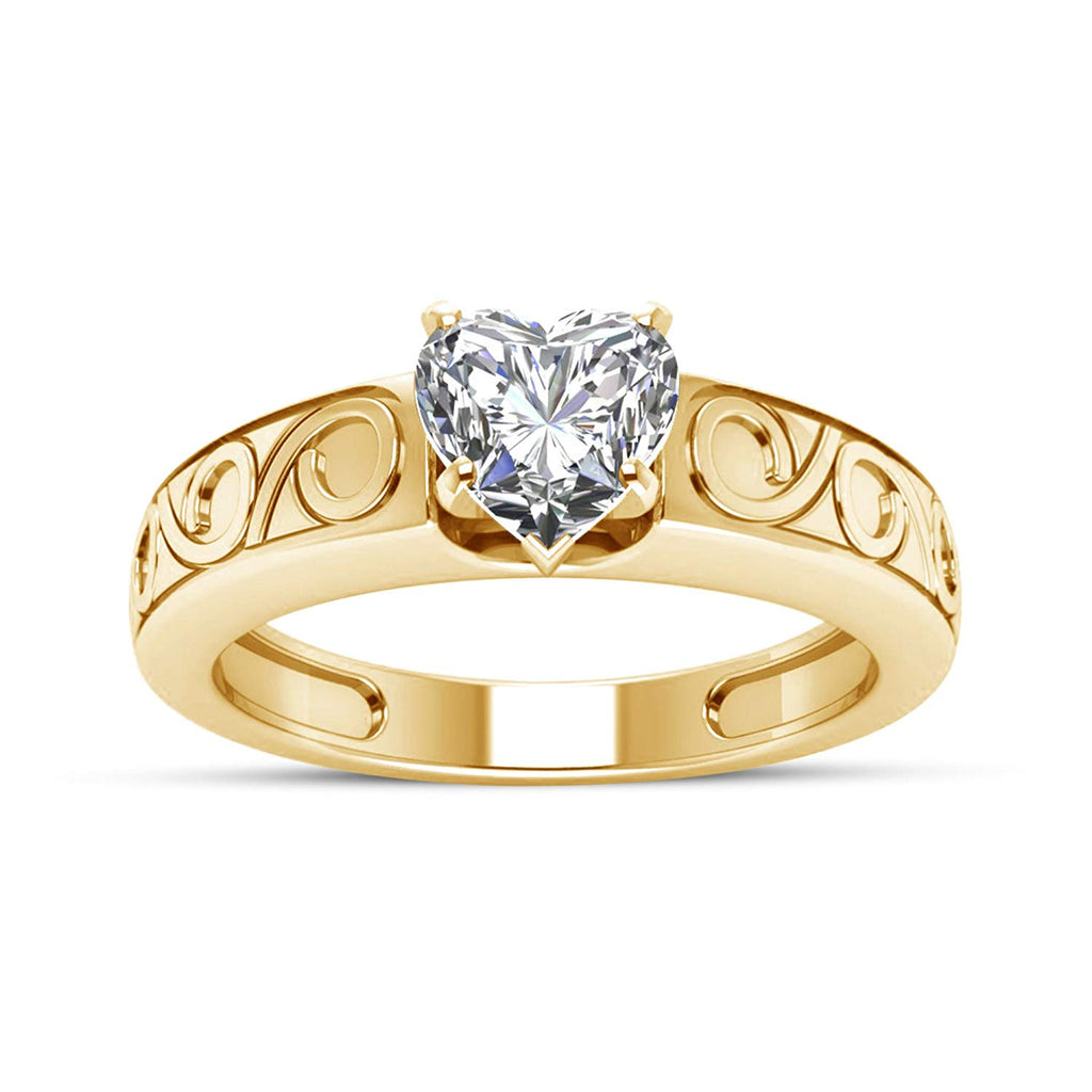 atjewels 14K Yellow Gold Over 925 Sterling Silver with White Zirconia Solitaire Heart Ring MOTHER'S DAY SPECIAL OFFER - atjewels.in