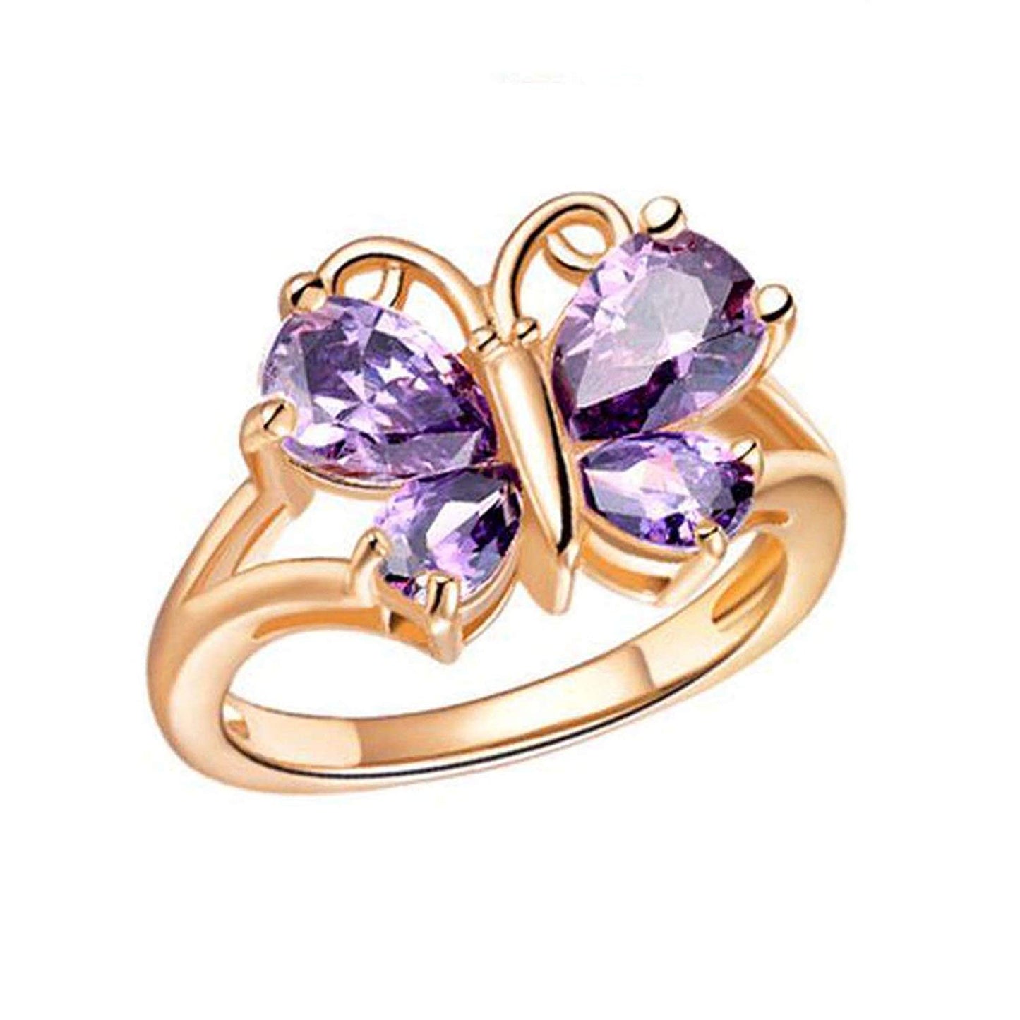 atjewels Pear Cut Purple Amethyst 14k Rose Gold Over .925 Sterling Silver Butterfly Earrings, Ring & Pendant Jewelry Set For Women's/Girl's For Ganesh Chaturthi Special - atjewels.in
