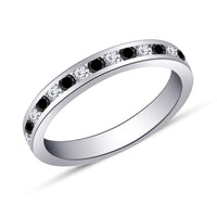 atjewels 18K White Gold Over 925 Sterling Silver Round Black and White CZ Wedding Band Ring MOTHER'S DAY SPECIAL OFFER - atjewels.in