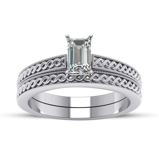 atjewels 14K White Gold Over Silver Emerald Cut Solitaire/Bridal Ring Set For Women's MOTHER'S DAY SPECIAL OFFER - atjewels.in