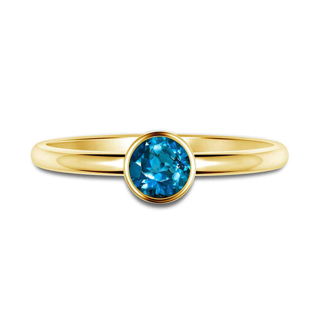 atjewels Round Blue Topaz in 14K Yellow Gold Over 925 Silver Sterling Solitaire Ring MOTHER'S DAY SPECIAL OFFER - atjewels.in