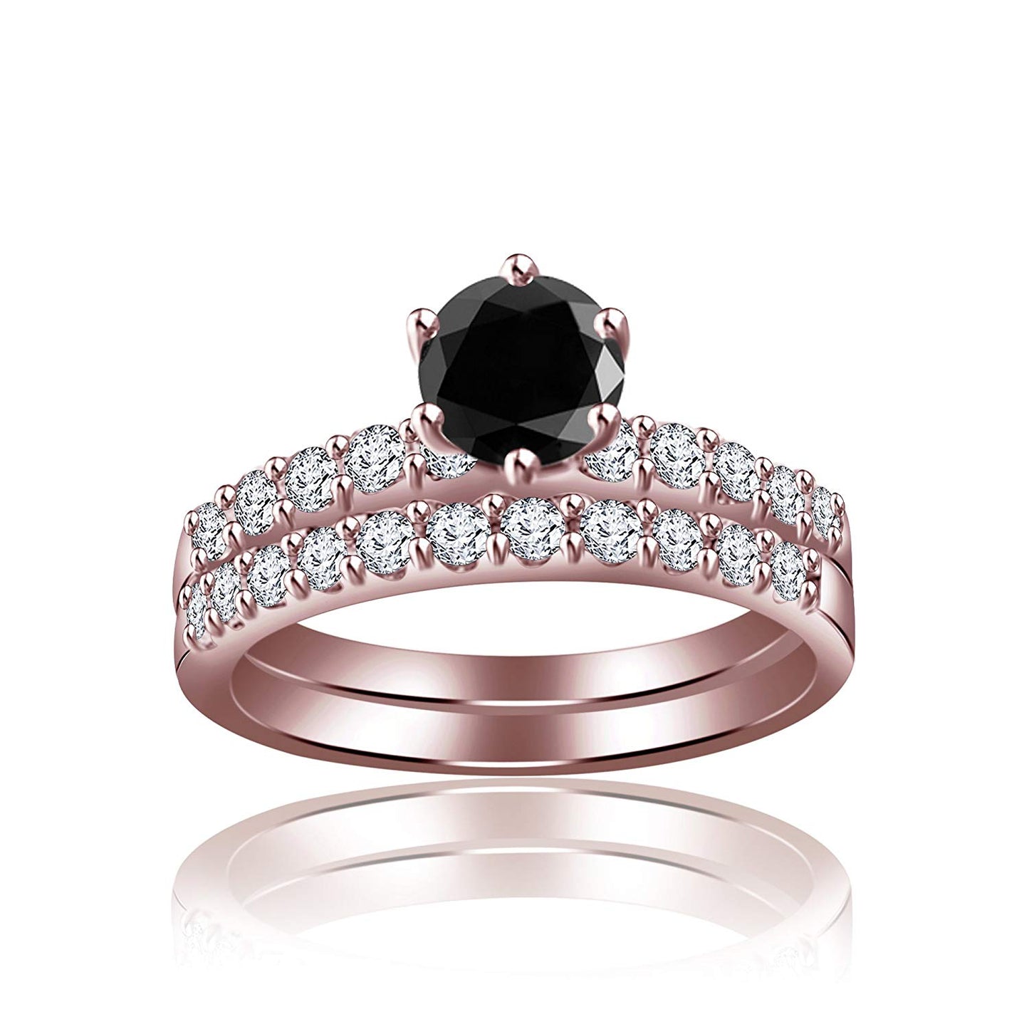 atjewels 14K Rose Gold Over 925 Silver Black and White CZ Bridal Ring set MOTHER'S DAY SPECIAL OFFER - atjewels.in