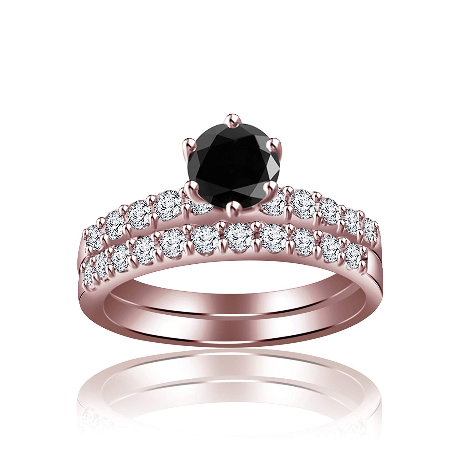 atjewels 14K Rose Gold Over 925 Silver Black and White CZ Bridal Ring set MOTHER'S DAY SPECIAL OFFER - atjewels.in