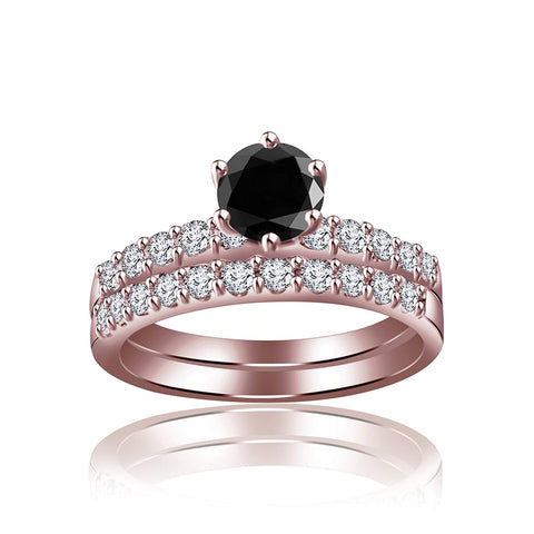 atjewels 14K Rose Gold Over 925 Silver Black and White CZ Bridal Ring set MOTHER'S DAY SPECIAL OFFER - atjewels.in