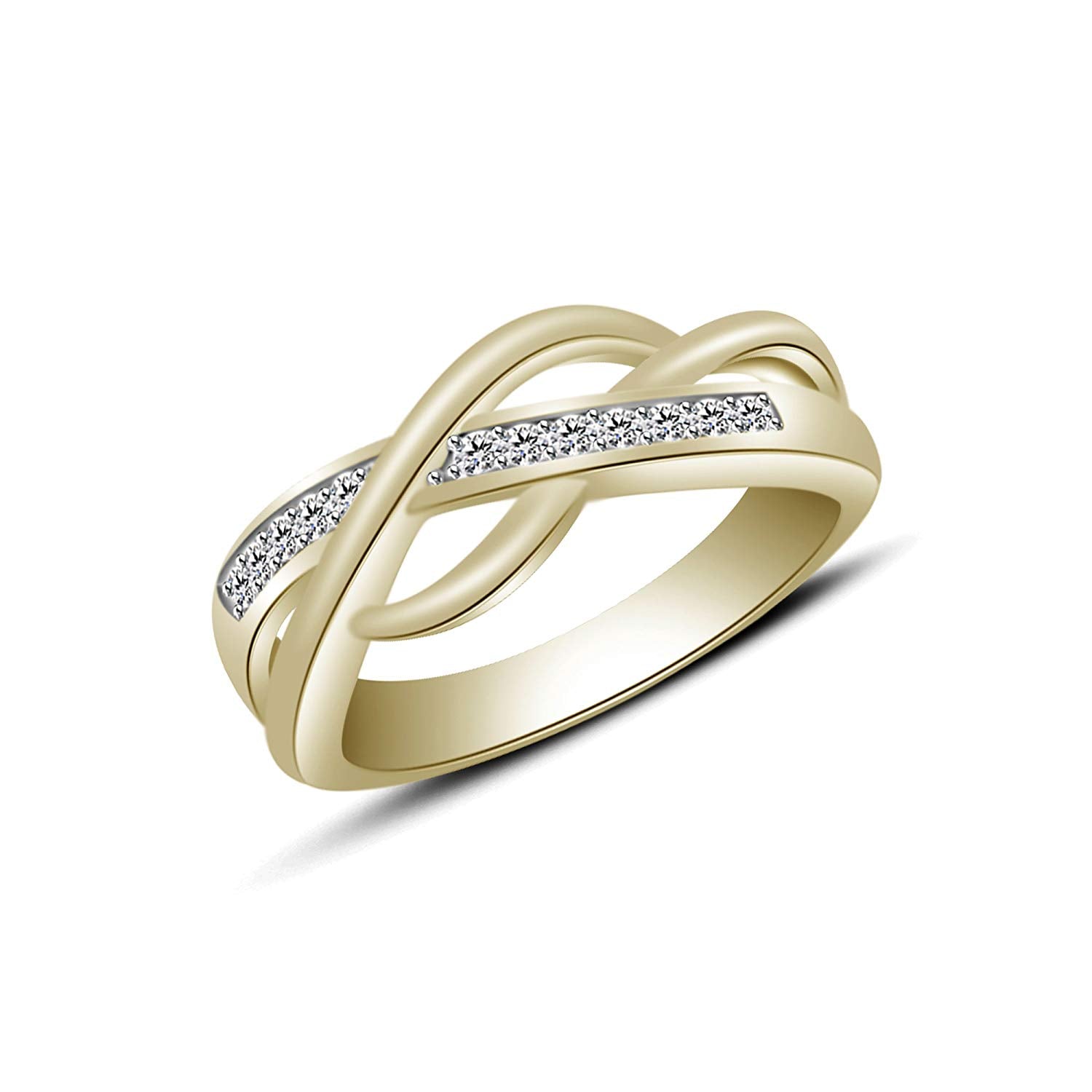 14k Yellow Gold Over 925 Silver .029 Ct Round Shape Band Ring Free Sizing For Women MOTHER'S DAY SPECIAL OFFER - atjewels.in
