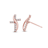 atjewels Round White CZ Cross Stud Earrings in 14k Rose Gold Over 925 Sterling Silver MOTHER'S DAY SPECIAL OFFER - atjewels.in
