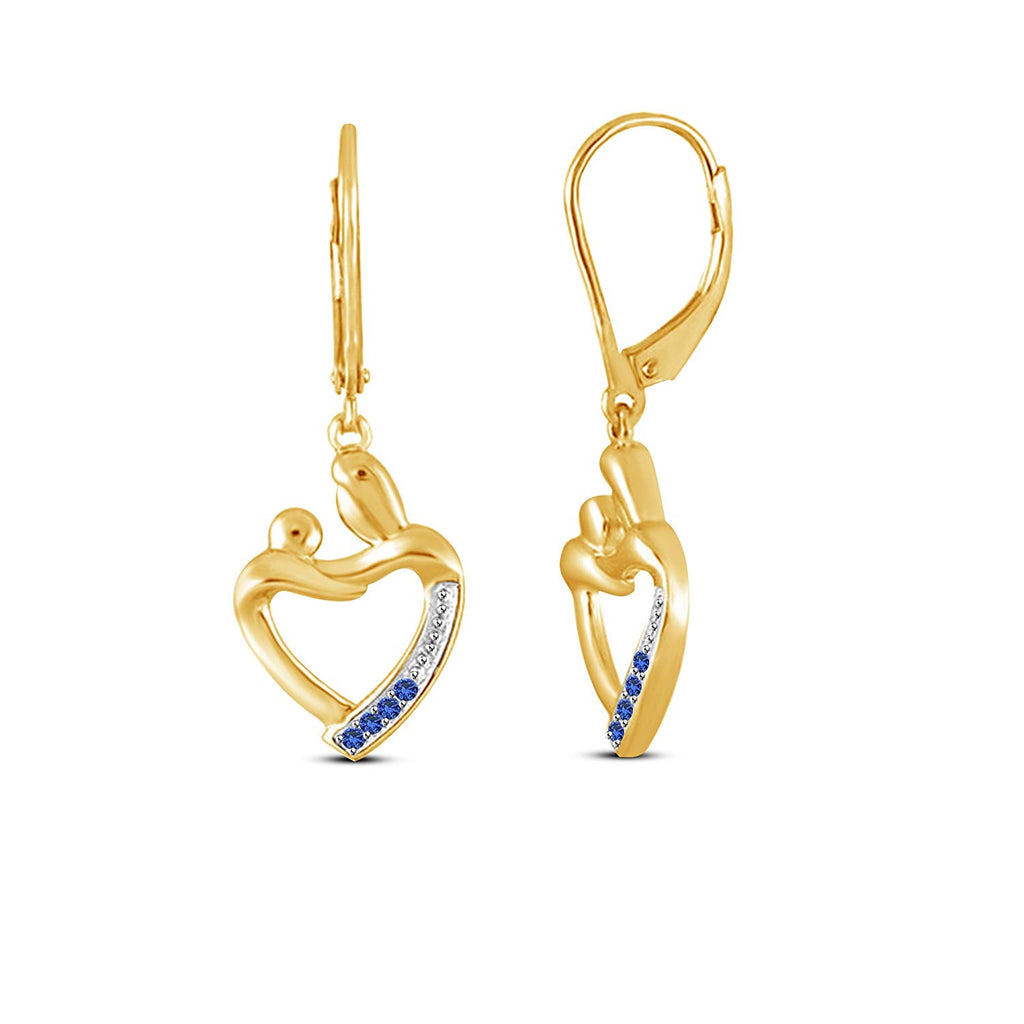 atjewels 18K Yellow Gold Over 925 Silver Round Blue Sapphire Mom and Baby Earrings For Women's MOTHER'S DAY SPECIAL OFFER - atjewels.in