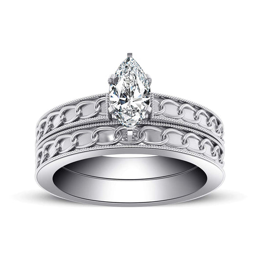 atjewels 14K White Gold Over 925 Silver Marquise Shape White CZ Engagement Ring & Wedding Band Set For Women's MOTHER'S DAY SPECIAL OFFER - atjewels.in