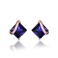 atjewels 14k Rose Gold Over 925 Sterling Princess Cut Blue Sapphire Engagement Stud Earrings MOTHER'S DAY SPECIAL OFFER - atjewels.in