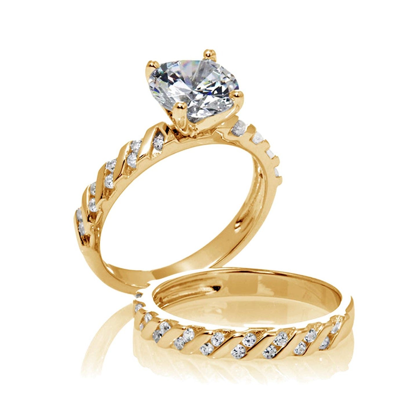 atjewels 2.40 ct 14K Yellow Gold Over Sterling Silver White Diamond with Slanted Bridal Ring Set For Women's MOTHER'S DAY SPECIAL OFFER - atjewels.in