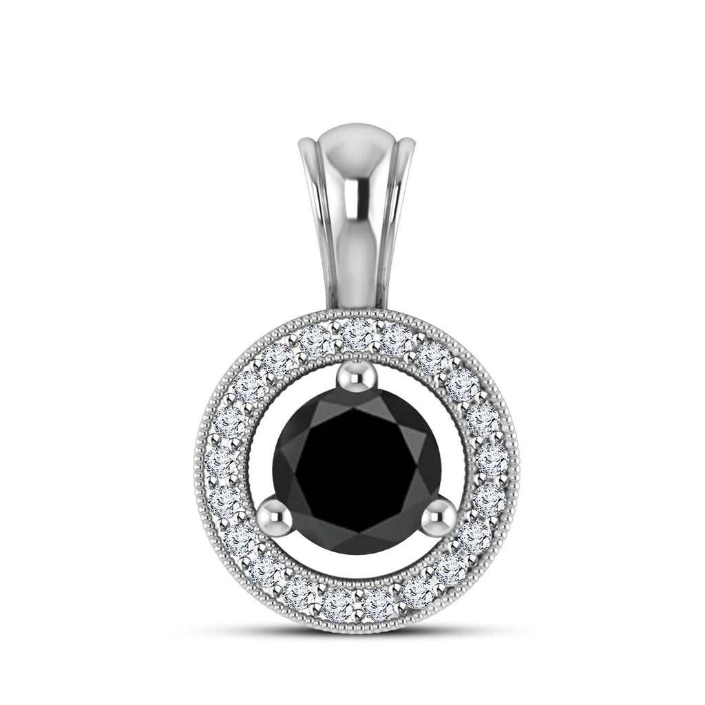 Beautiful Halo Pendant Excellent 18K White Gold Over .925 Sterling Silver Round Black and White CZ For Women's MOTHER'S DAY SPECIAL OFFER - atjewels.in