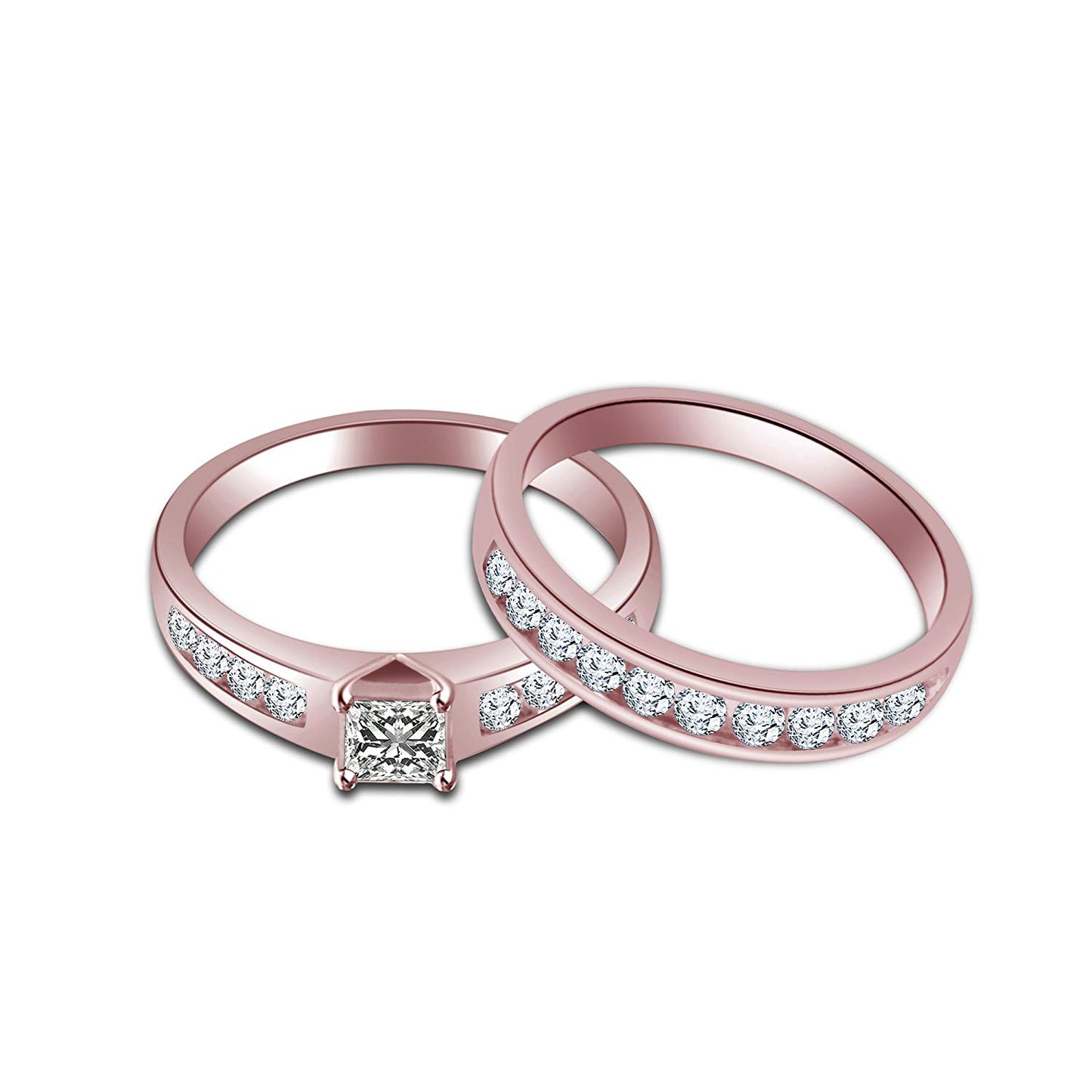 atjewels Princess & Round Cut White CZ Solitaire Ring in 18K Rose Gold Over .925 Sterling Silver MOTHER'S DAY SPECIAL OFFER - atjewels.in